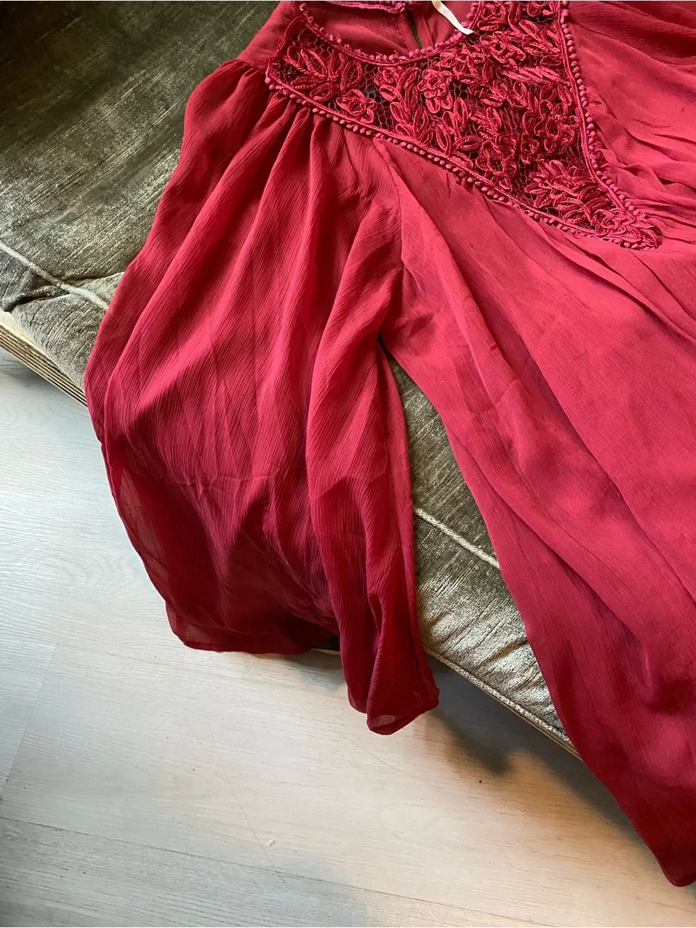 Free People Red Embroidered Mini Dress